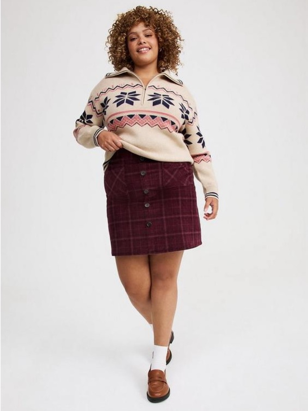 NWT TORRID Corduroy Button-Front Mini Skirt - Tell Me Plaid Winetasting